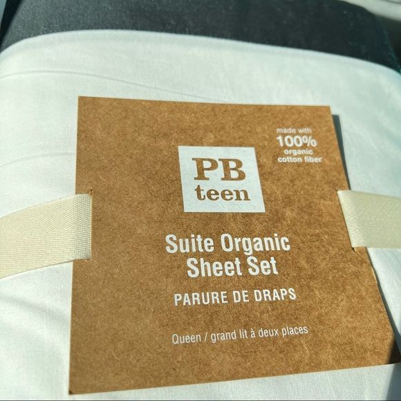 PB Suite Organic Sheet Set, White with Black Contrast Band Queen {CC} - Picture 1 of 5